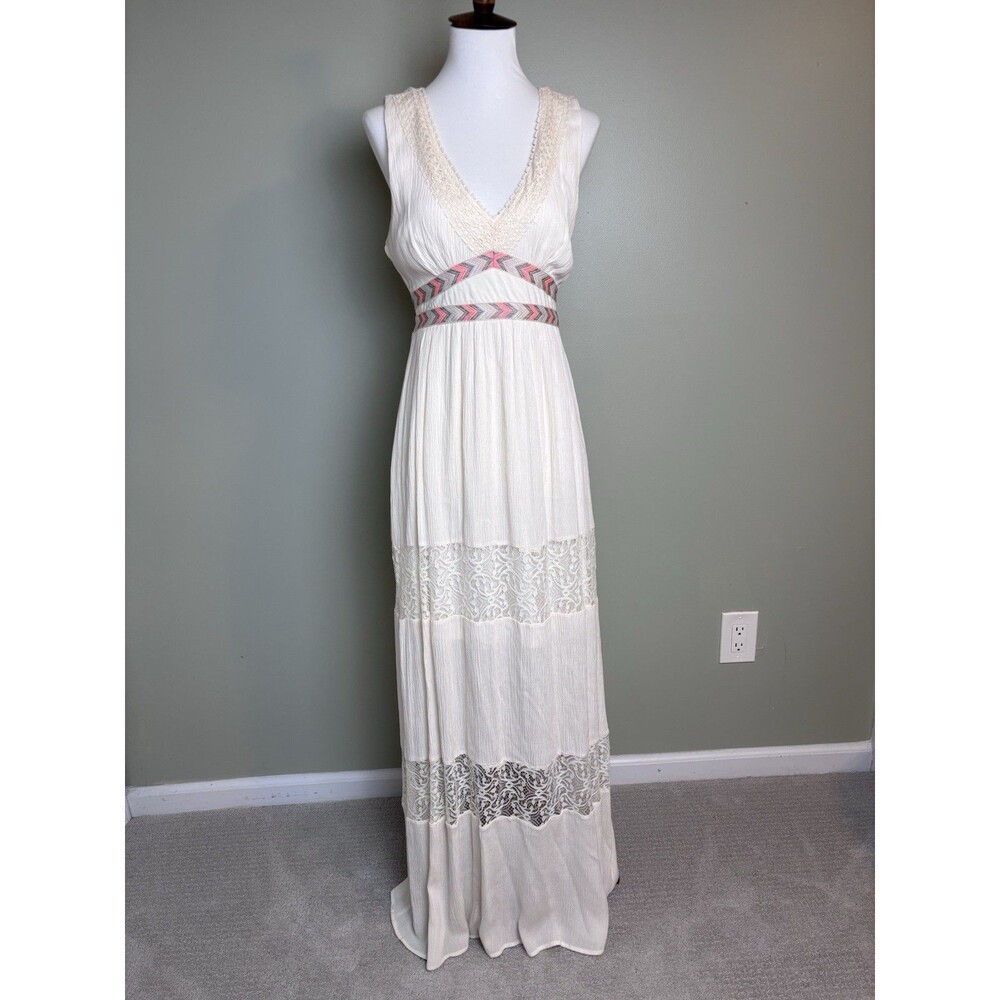 Flying Tomato Empire Waist Lace Detail Maxi Dress Sz Small Boho Ethereal Peasant